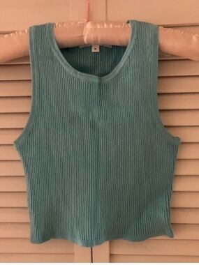 All the Ways Emily Turquoise Blue Ribbed Cropped Knit Tank Top Medium